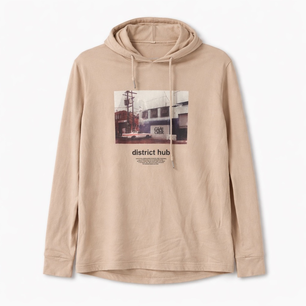 Denim & Flower Graphic Hoodie Cream M